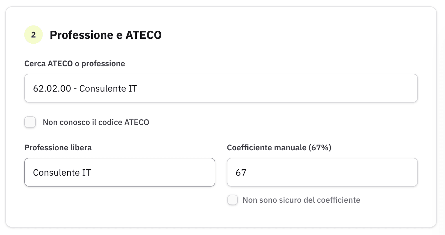 Schermata del calcolatore forfettario con risultato rischio soglia